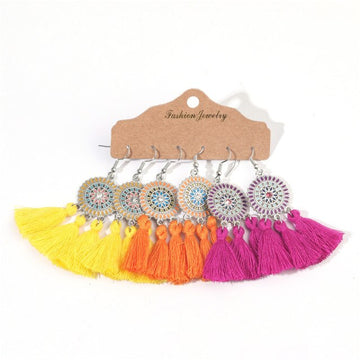 Bohemia Big Tassel Earring Sets Vintage Ethnic Bright Colors Long Fringe Earrings Set for Women Girl Statement Jewelry Gifts daiiibabyyy